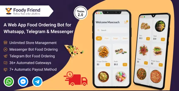 Restaurant Food Ordering Bot for WhatsApp, Telegram, Messenger – Foody Friends