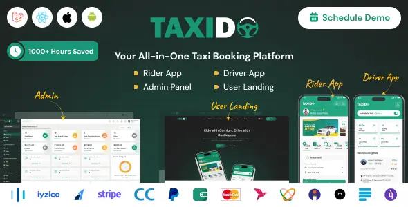 Taxido - InDrive Grab, Uber Clone Taxi Booking with Cab | Rental | Bidding | Parcel